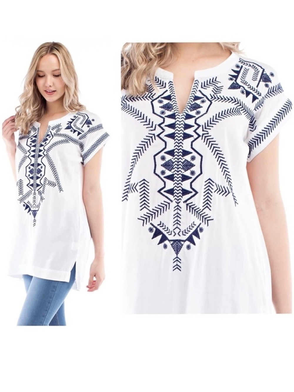 Solitaire Swim Boho Embroidered Tunic / Beach Coverup